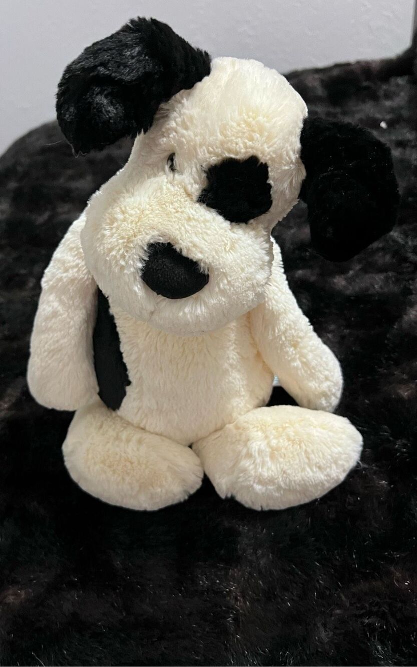 Jellycat London Bashful Cream And Black Spotted Puppy Dog Plush 12"
